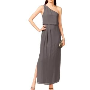 Adrianna Papell Dress Sz8 Gray One Shoulder Chiffo